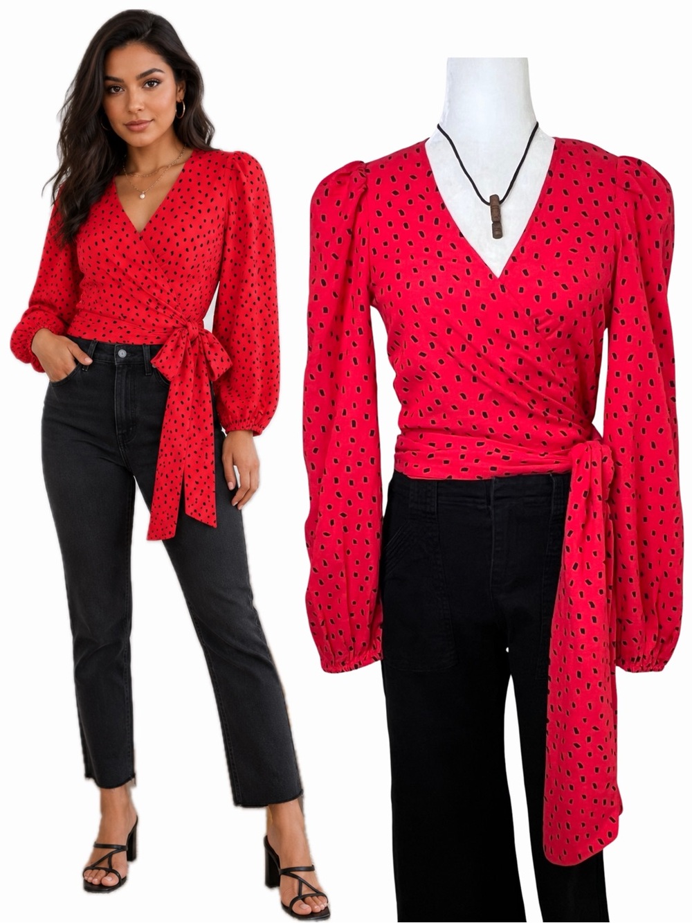 Billabong Crop Top Wrapped in Love Long Sleeve Tie Waist Red Black Small S New